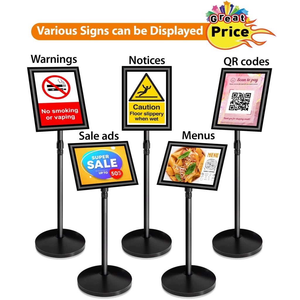 A4, supporto informativo, regolabile in altezza, alluminio, colore argento