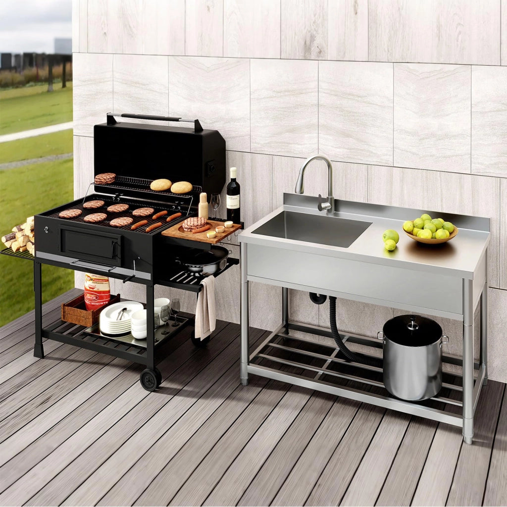 Lavello in acciaio inossidabile con piano di lavoro, 55x120x94 cm, con un vano