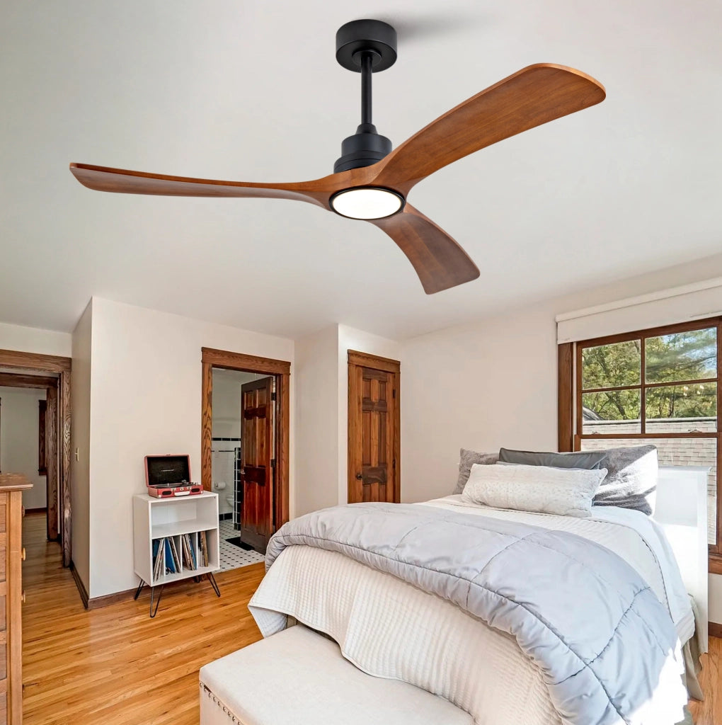 Ventilatore da soffitto con luce, 3 pale in legno, nero e noce scuro