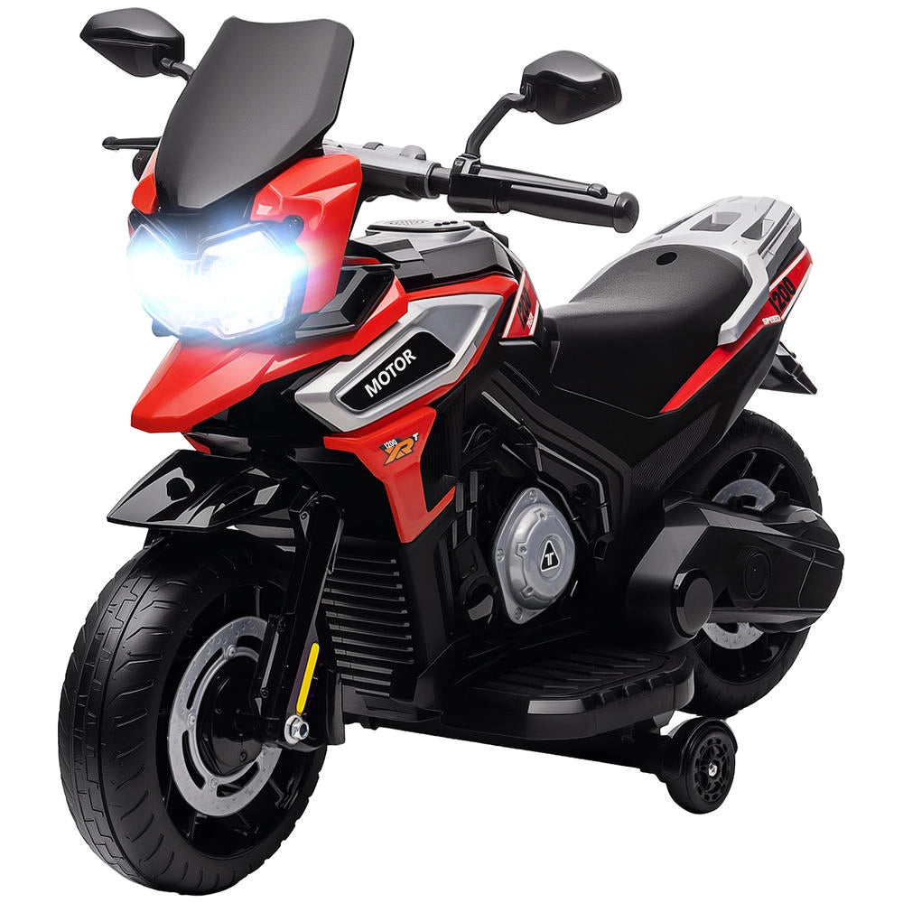 Moto Elettrica per Bambini 6V con Rotelle di Supporto Fari Luminosi e Musica Veicolo Cavalcabile Robusto Rosso