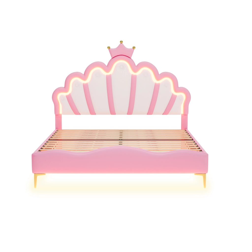 Letto matrimoniale rosa 140 x 200 cm con corona