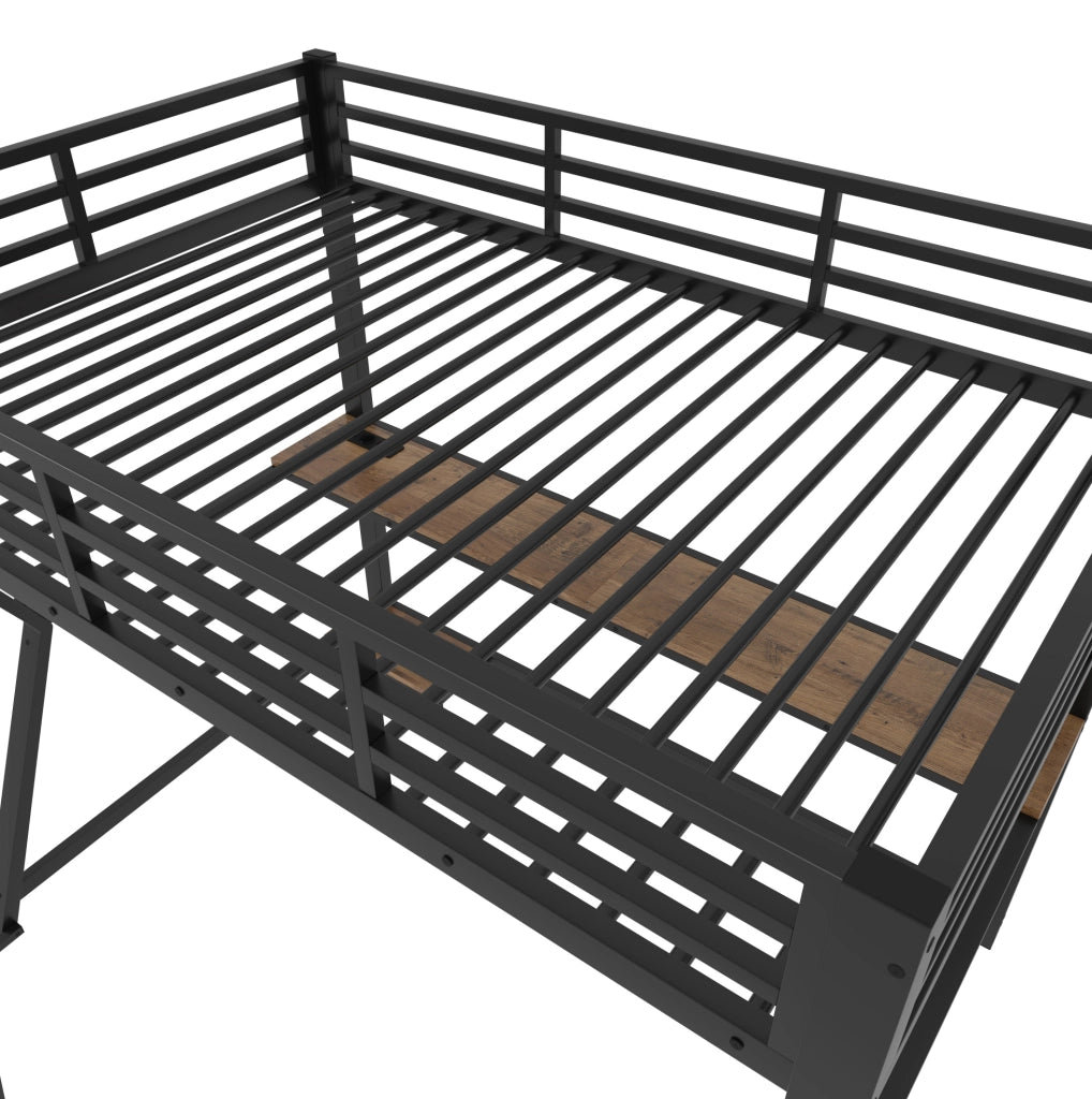 Letto a soppalco 90x200 cm con scrivania; prese USB e luce ambiente; nero