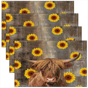 Sottopiatti in tessuto, motivo Highland Cattle, set da 4, 30x45 cm, arte astratta