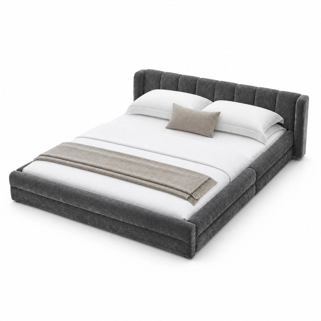 Letto matrimoniale 140x200 cm in chenille Dark Gray con struttura rinforzata