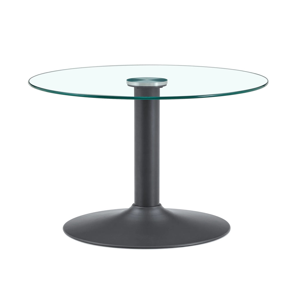 Tavolino da salotto rotondo in vetro temperato di sicurezza; struttura in metallo robusta; nero; 70x45 cm