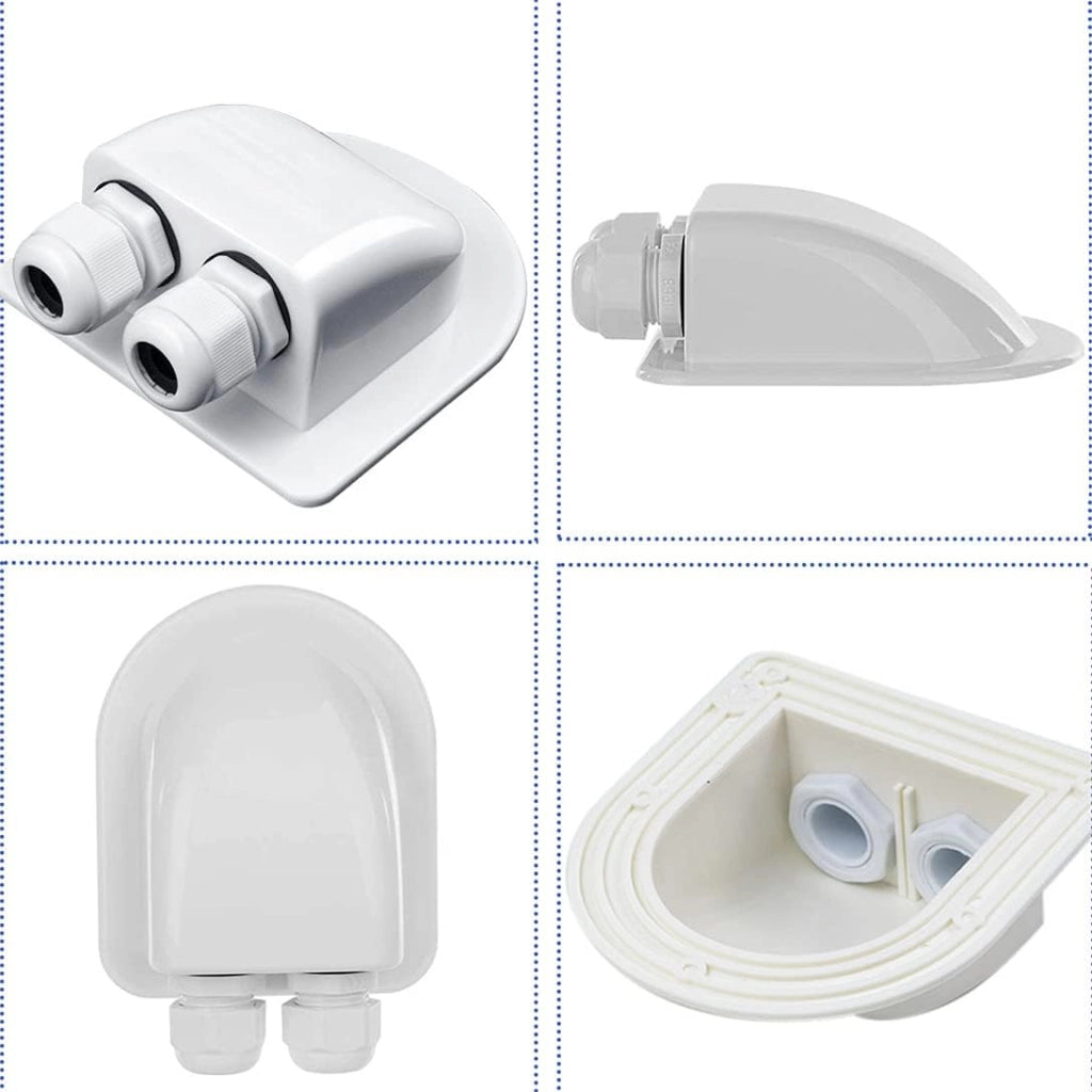 Passacavo solare IP68, a due fori, in ABS, bianco, per camper