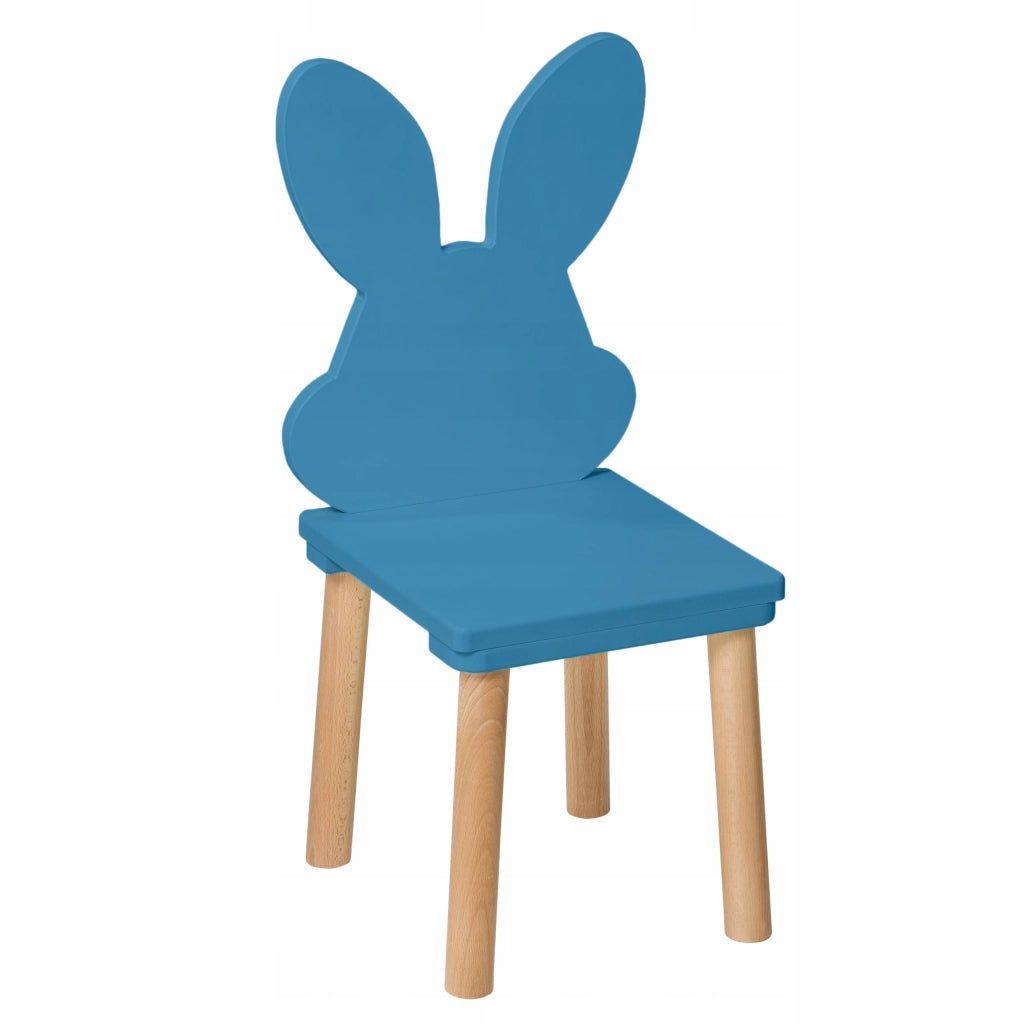 Seggiolone in legno e MDF, dimensioni 60x25x25 cm, colore blu con motivo conigli, portata massima 100 kg