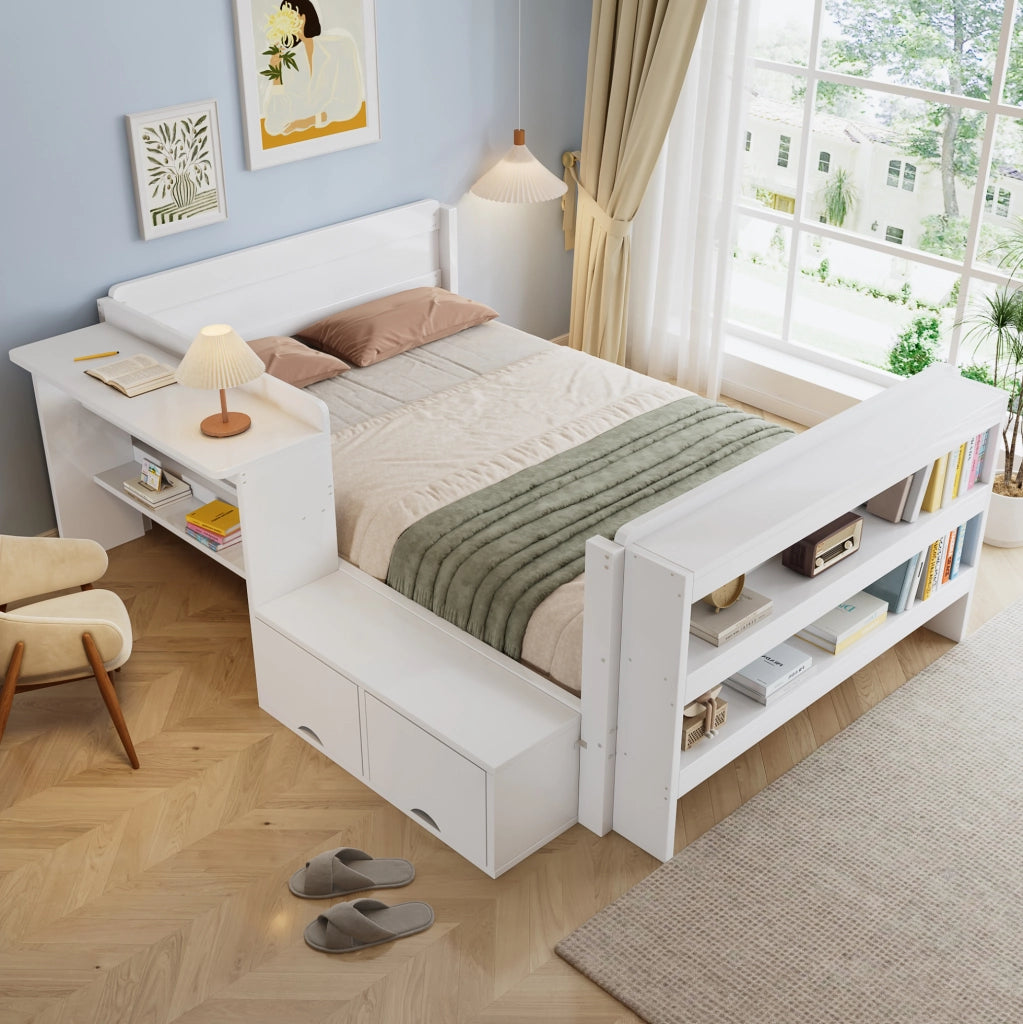 Letto funzionale 120x200 cm bianco con scrivania e contenitore