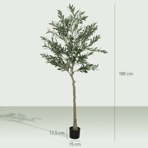 Albero di ulivo artificiale con rami modellabili in plastica verde, altezza 180 cm
