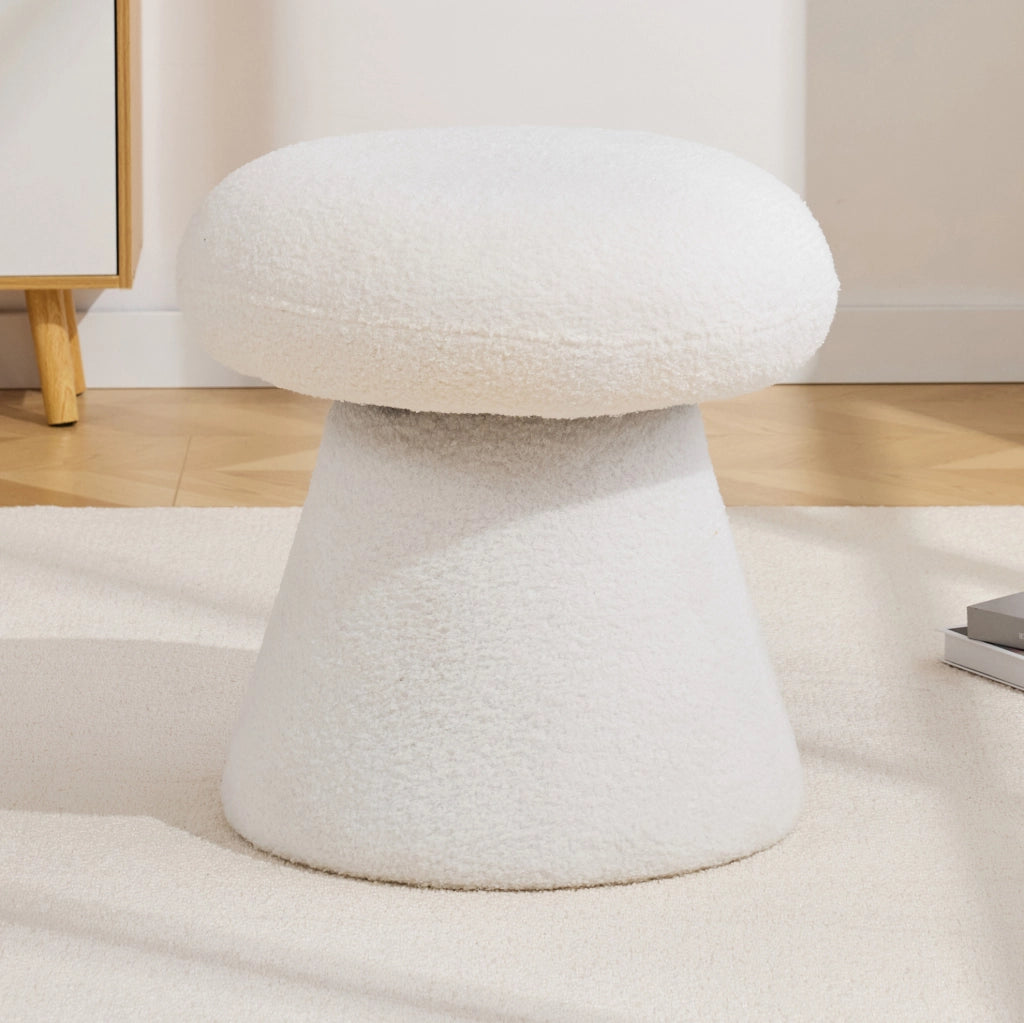 Sgabello girevole a fungo in tessuto effetto peluche bianco