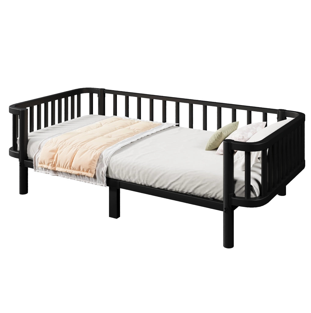Letto diurno in metallo nero 90 x 200 cm, utilizzabile come divano