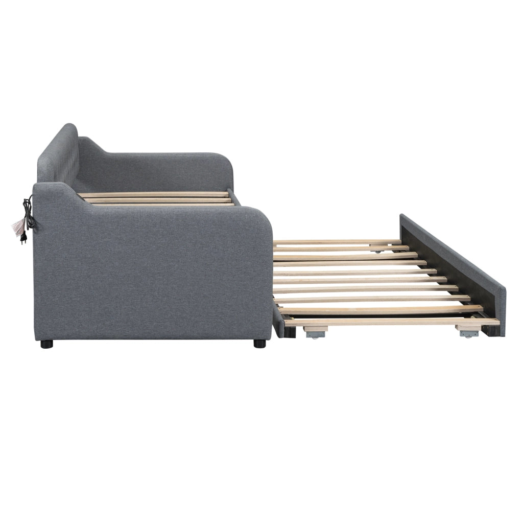 Divano Letto 90x200 cm con Letto Estraibile e Porta USB, Grigio