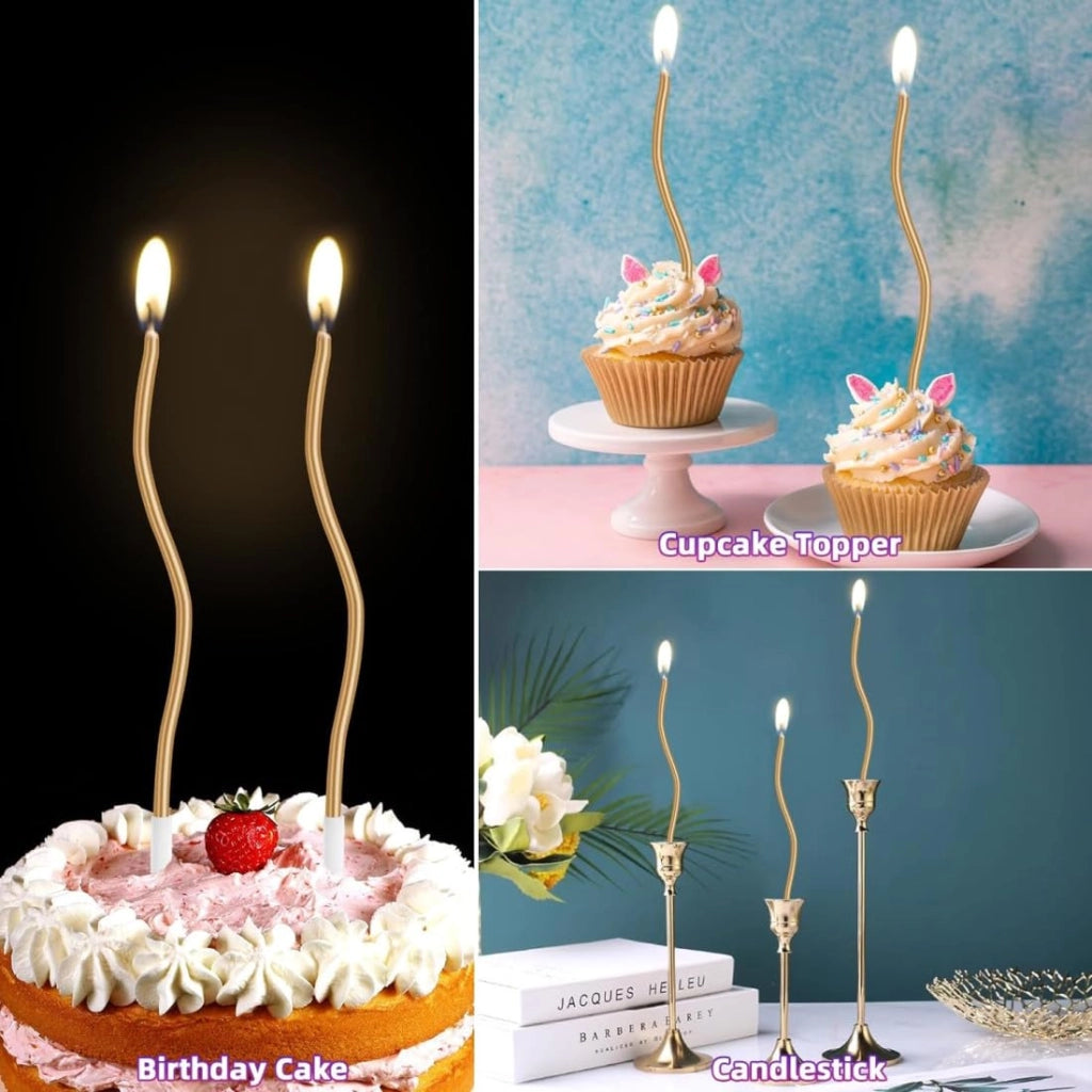 36 candeline a spirale per torte, color oro, 16,5 cm, complete di supporto