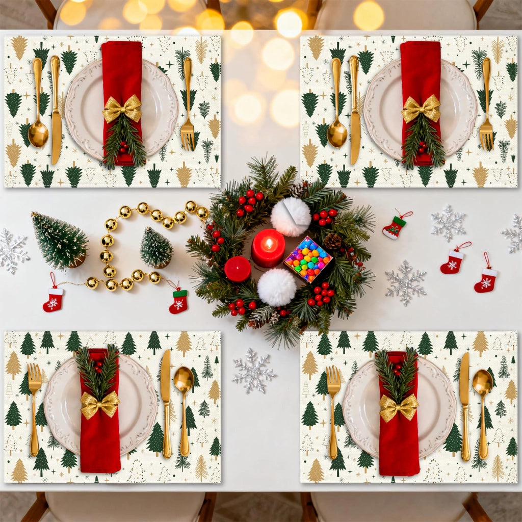 Set di 4 sottopiatti natalizi in lino, dimensioni 30x45 cm, lavabili