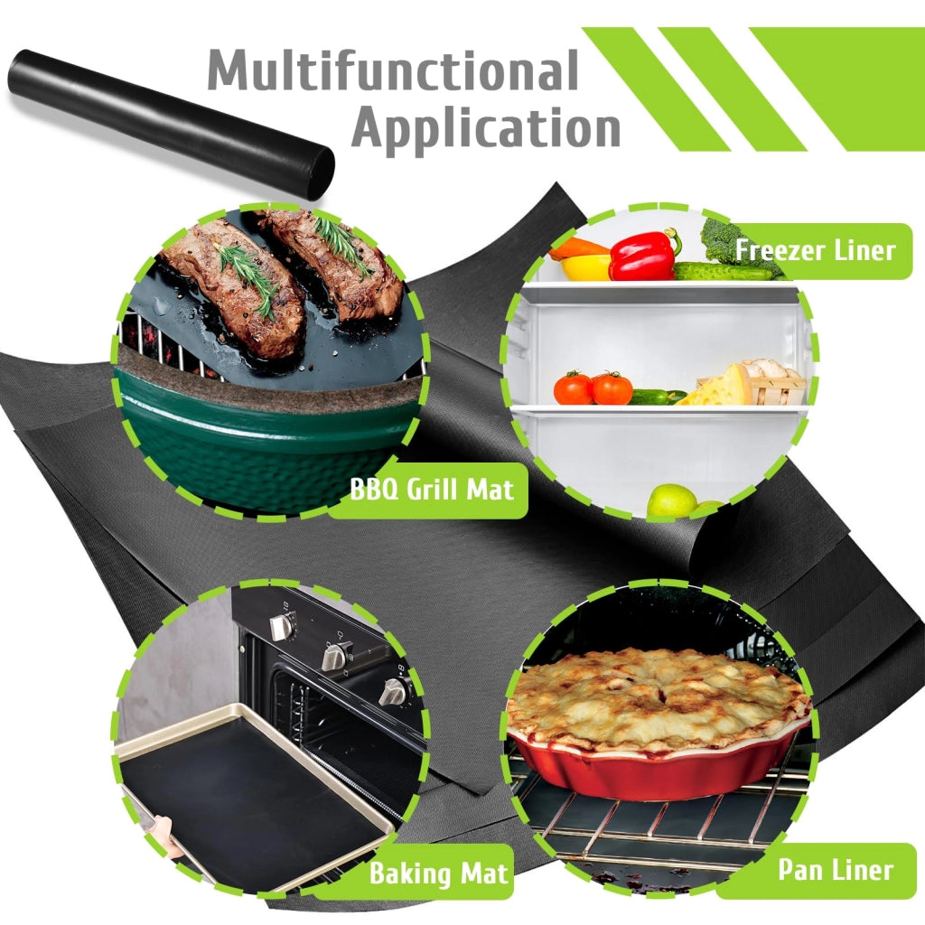 3 tappetini antiaderenti per barbecue, dimensioni 32x50 cm, in PTFE, riutilizzabili, colore nero