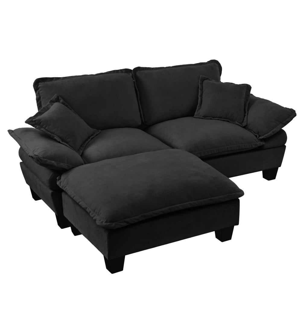 DIVANO con pouf rimovibile 194x155x90 cm in ciniglia nera