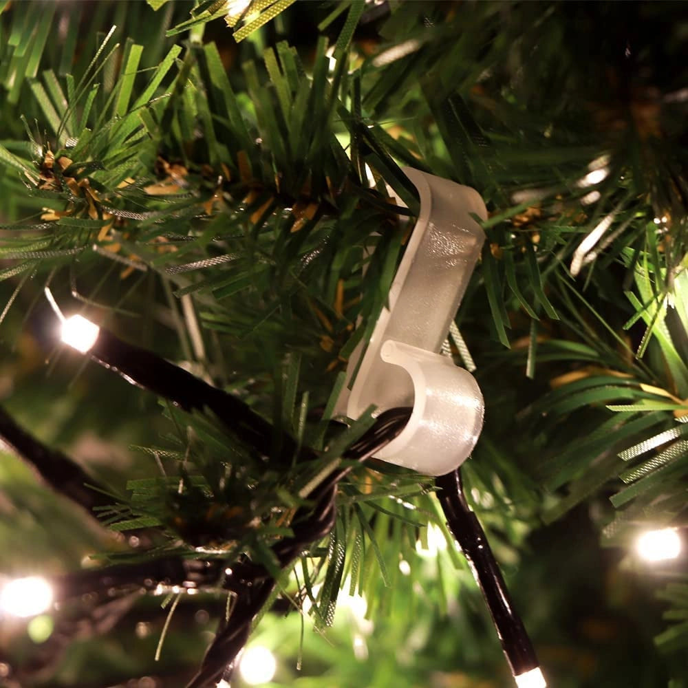 Ganci per catene luminose da fissare alle grondaie, confezione da 60 pezzi, colore bianco, materiale plastico