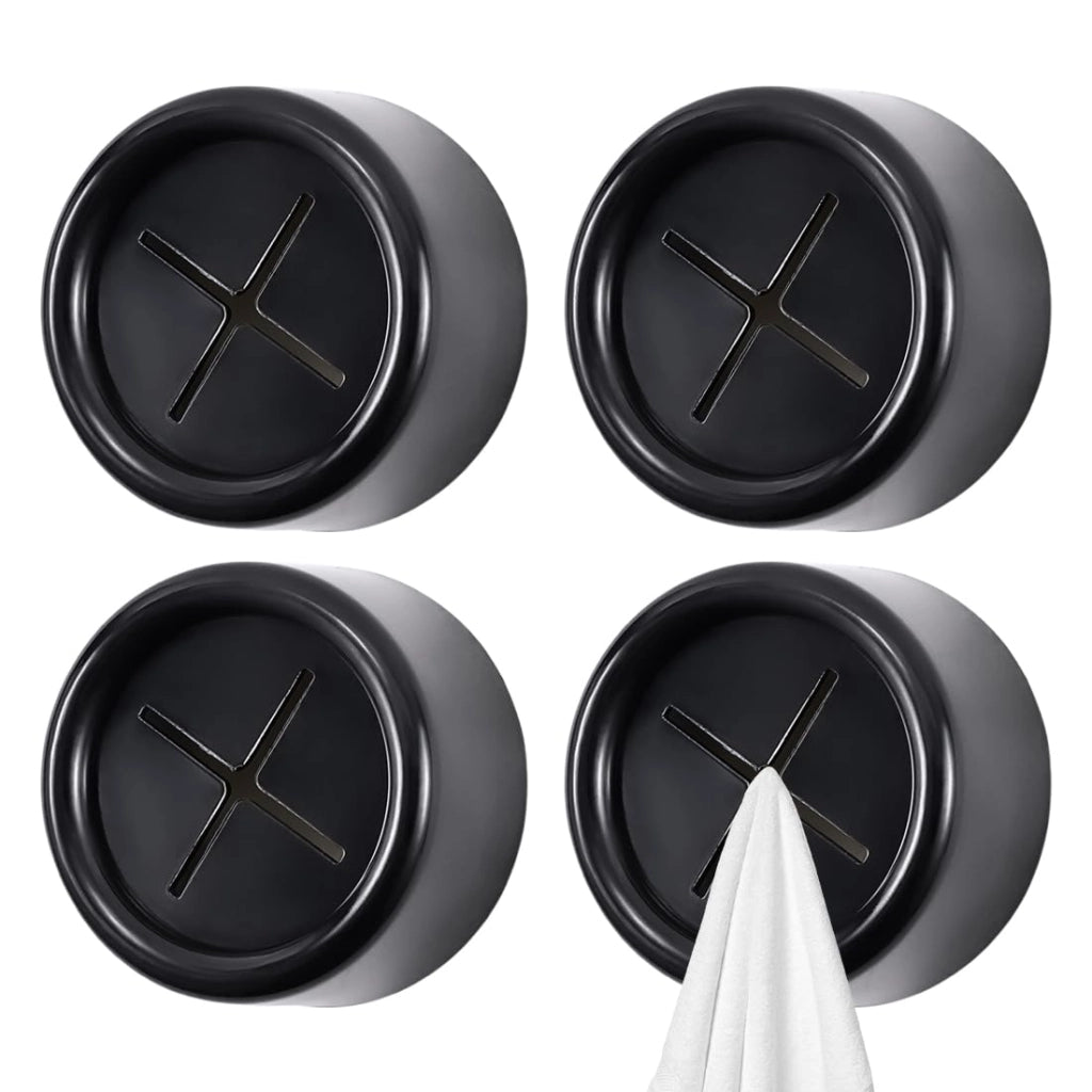 Set di 4 ganci adesivi per asciugamani, in ABS, forma rotonda, colore nero