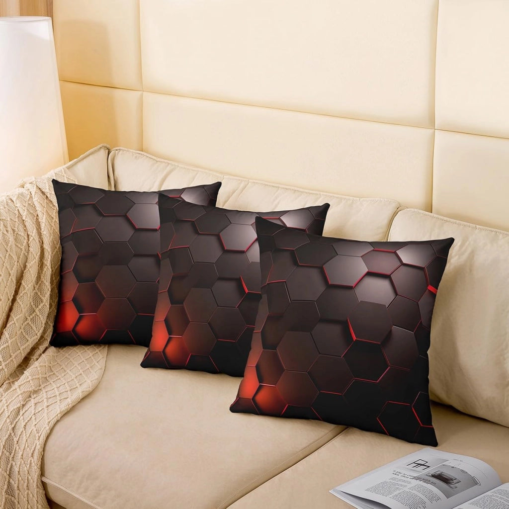 Set di 2 federe per cuscini, 40x40 cm, colore rosso e nero, motivo a nido d'ape, in poliestere