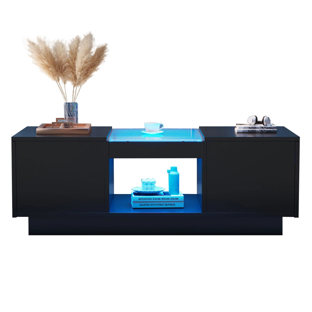 Tavolino da salotto 100 × 50 × 35,5 cm con LED controllabile tramite app 2 cassetti vetro nero in truciolare
