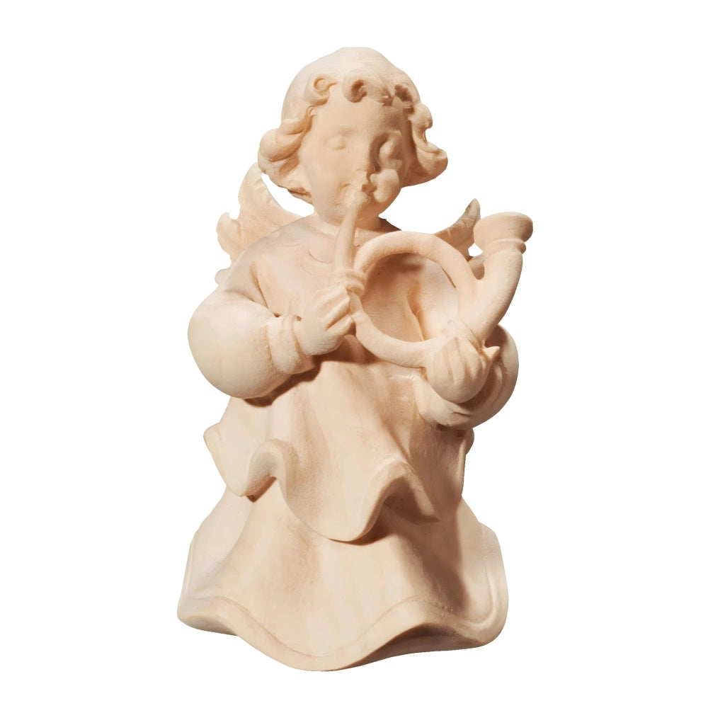 Angelo musicista con corno di legno, 8 cm, dipinto a mano, a tema religioso