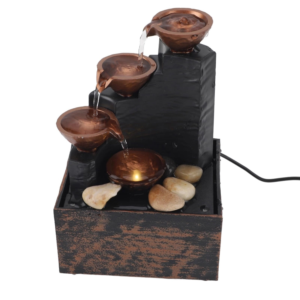 Mini fontana da tavolo con luci LED, 17,3 cm, alimentazione USB, inclusi ciottoli