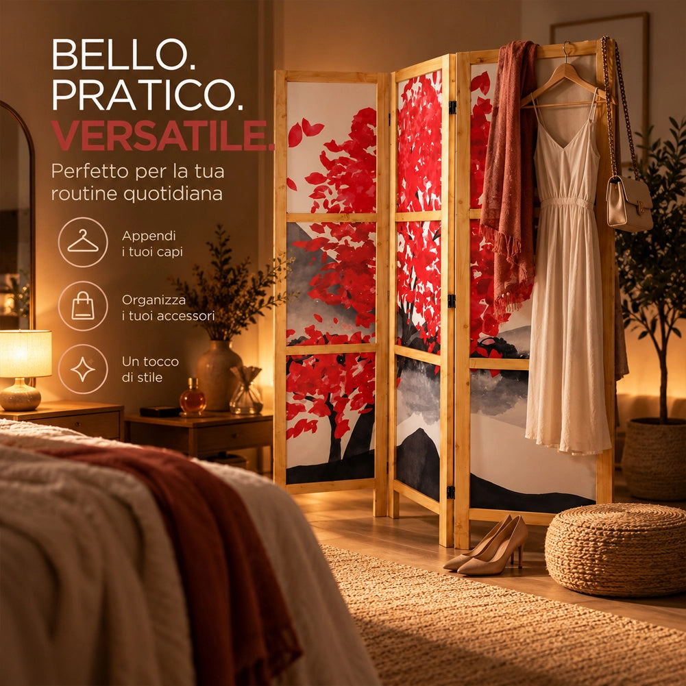 Paravento Separè Legno Design Giapponese Divisorio Elegante Pannello 180x106 cm