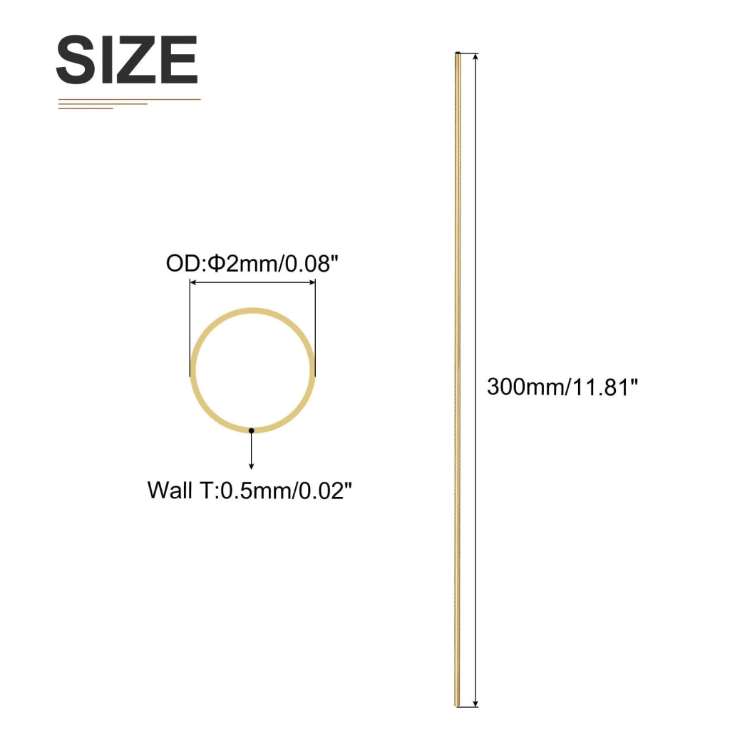 Tubo di ottone, 2x0,5x300 mm, 4 pezzi, rotondo, per hobby e cornici