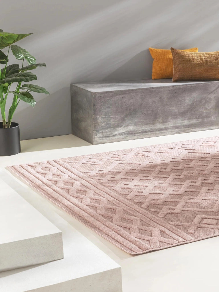 Tappeto da esterno rettangolare, 160x230 cm, colore rosa, in polipropilene, facile da pulire