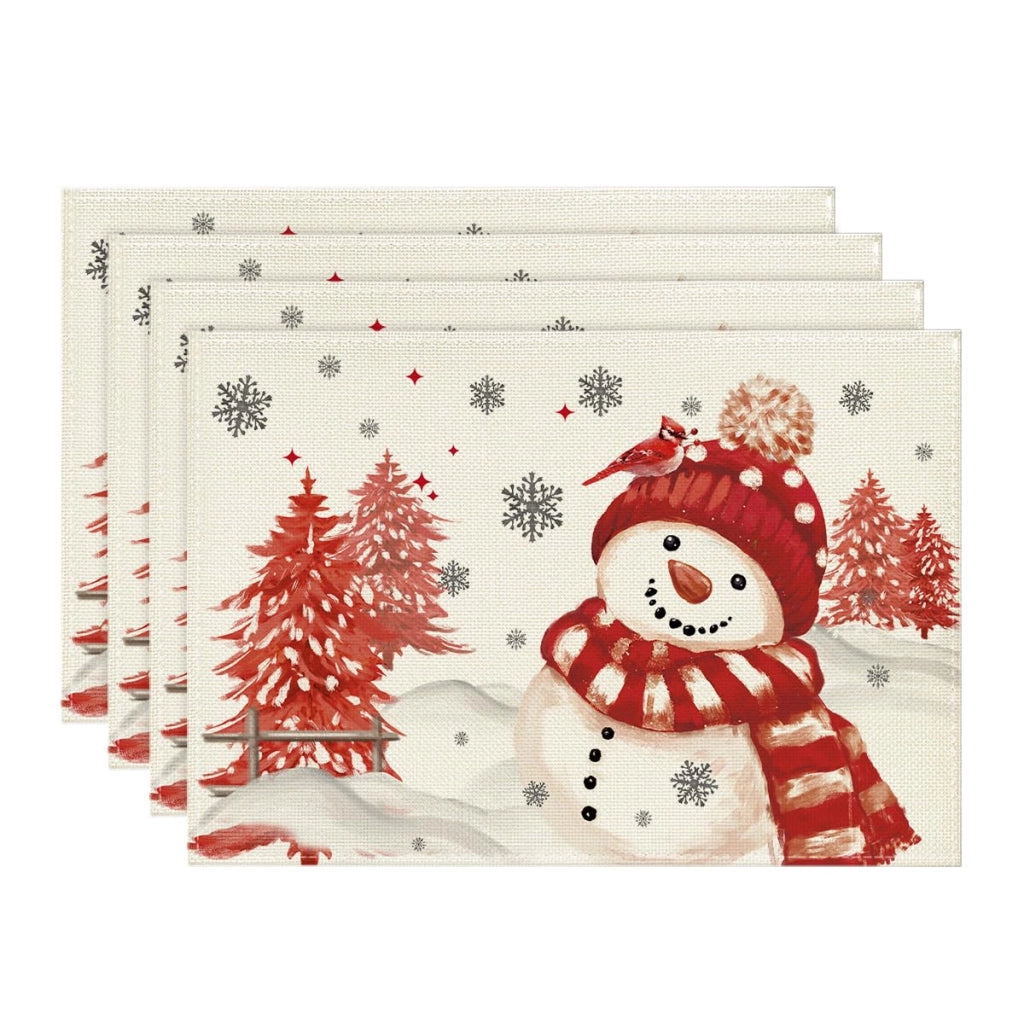 Set di 4 tovagliette a forma di pupazzo di neve, rosse, 30x45 cm, ideali per Natale