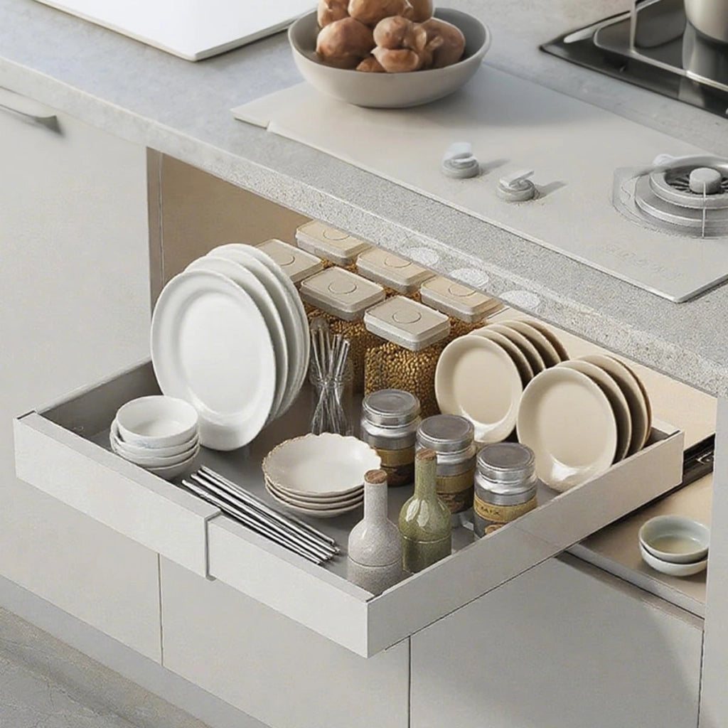 Set di 2 cassetti estraibili, larghezza 32-53 cm, profondità 42 cm, colore bianco