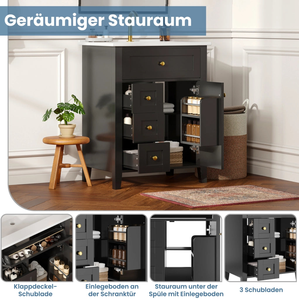 Mobile sottolavabo nero lucido da 61 cm con lavabo in ceramica