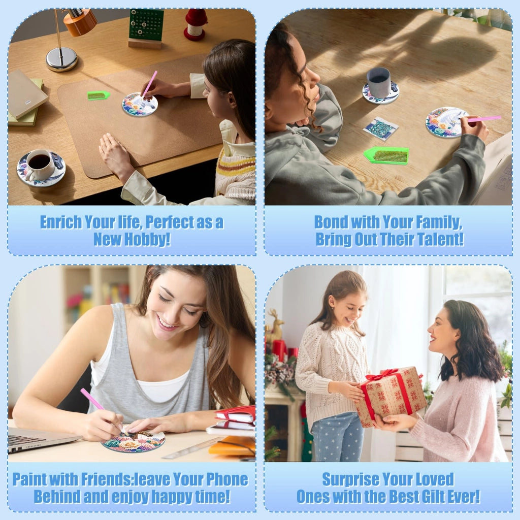 Set di 8 sottobicchieri per la pittura a diamante, con supporto, ideali per il fai-da-te, forma rotonda, in acrilico