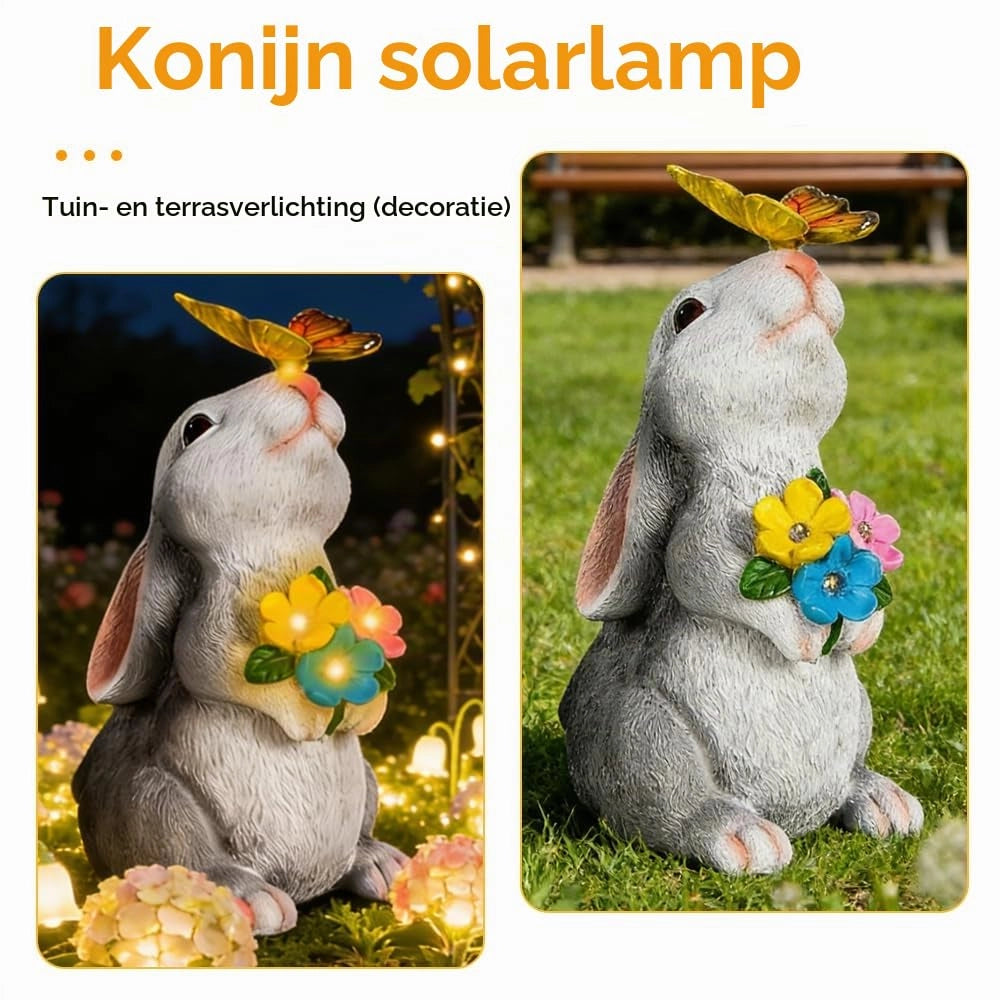 Statuetta solare coniglio con farfalla e illuminazione LED a 7 colori, 22,5 cm, per giardino, balcone, laghetto e prato