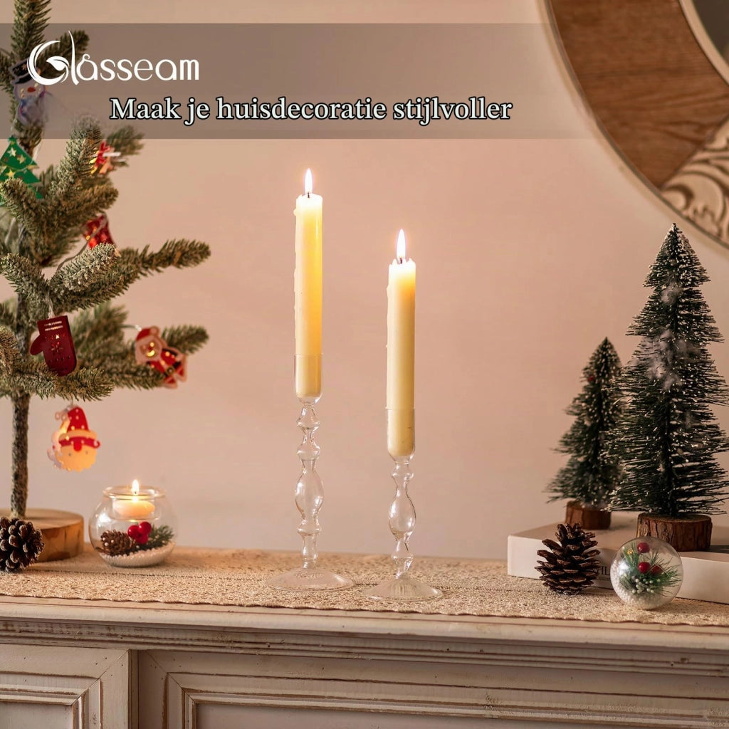 Set di portacandele in vetro, confezione da 2, dimensioni 16 e 20 cm, design moderno