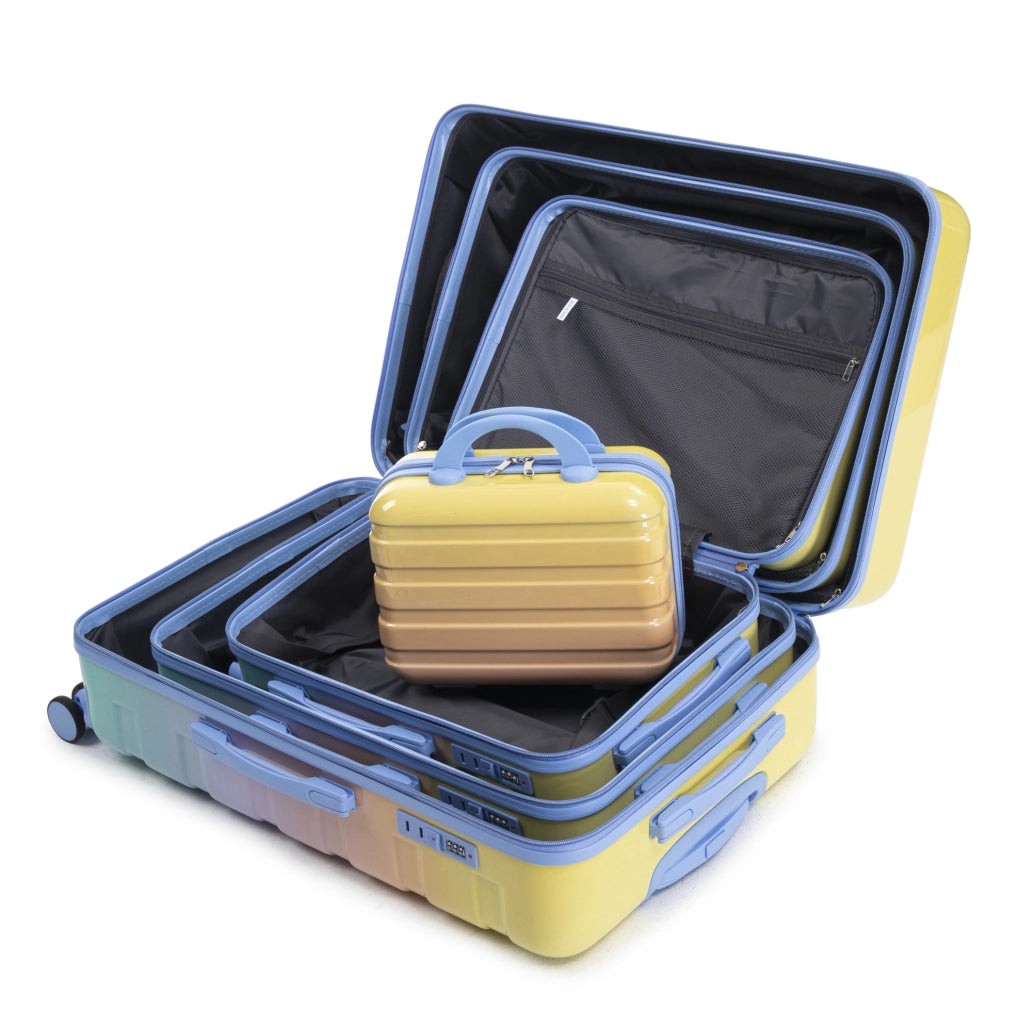 VALIGIE rigide in PC giallo 50,8/60,96/71,12 cm con beauty case, set da 4 pezzi