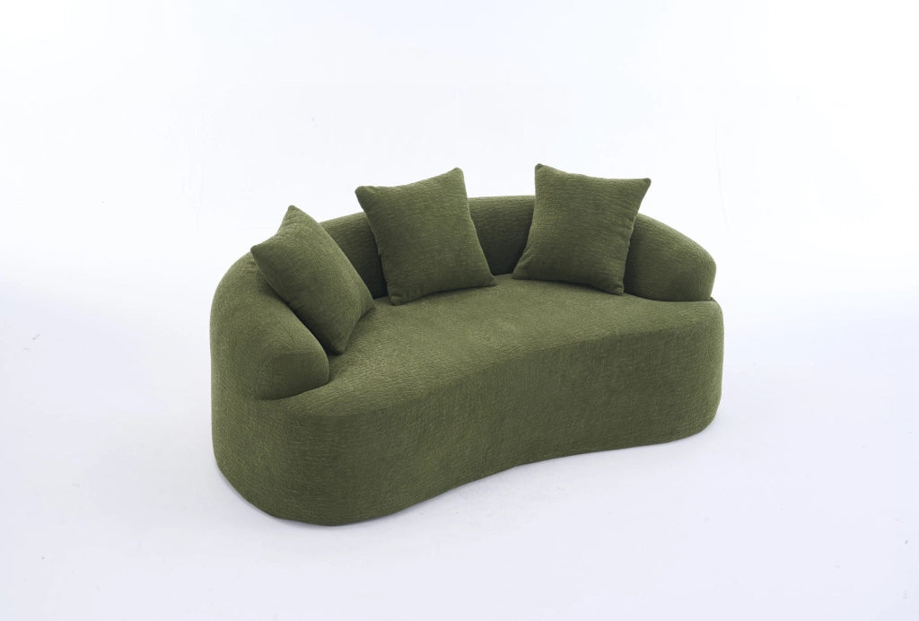 Divano 2 posti 153x94x63 cm in ciniglia verde, curvo, senza montaggio