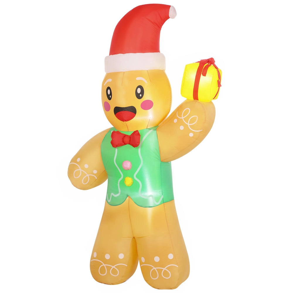 Omino di Pan di Zenzero Gonfiabile Natalizio con Pacco Regalo e Luci LED per Giardino ed Esterno 2,5 m