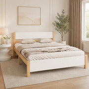 Letto matrimoniale 140x200 cm in legno di pino e MDF con 15 doghe; bianco e naturale