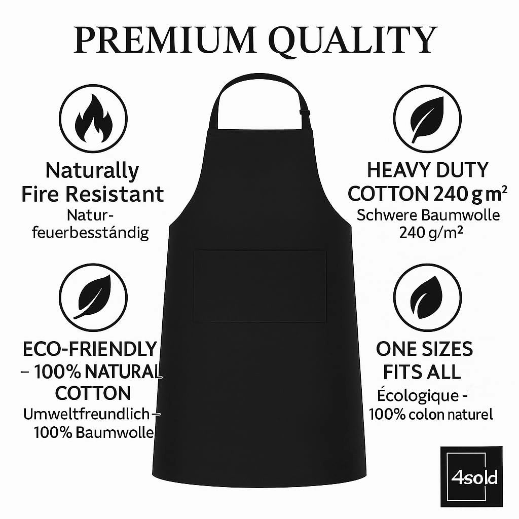 Grembiule da cucina in cotone, 240 g/m², confezione da 2, colore nero, regolabile