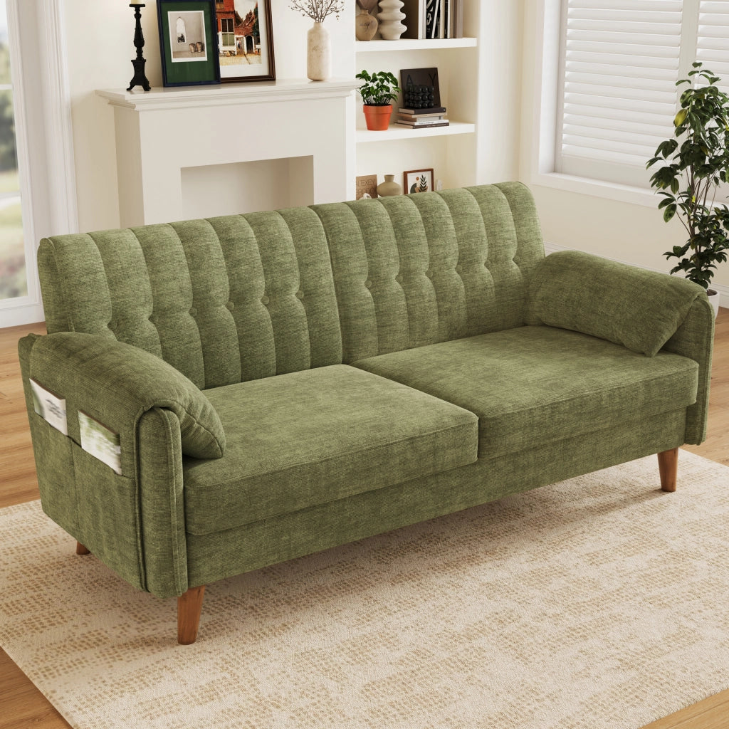 Divano 2 posti in ciniglia verde 161,5 x 79 x 83,5 cm, facile da montare