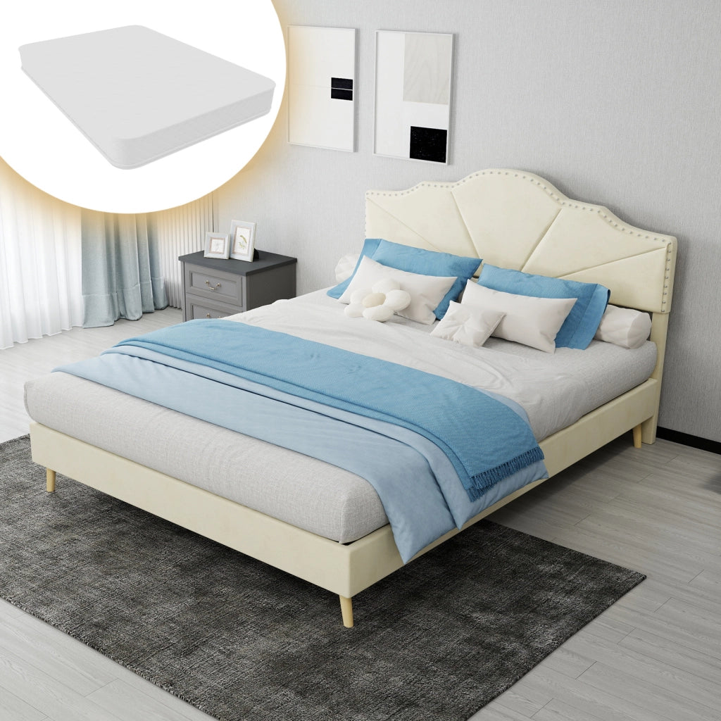 Letto imbottito beige 140 x 200 cm con materasso incluso