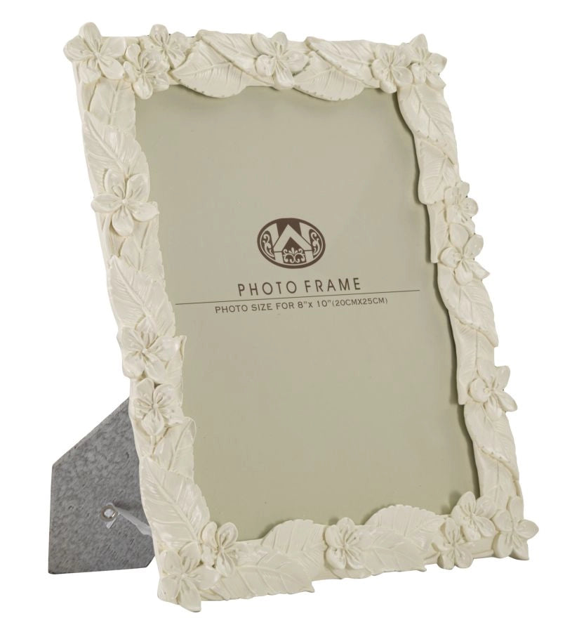 Cornice Portafoto in Resina con Foglie e Fiori Leaf Cream Crema