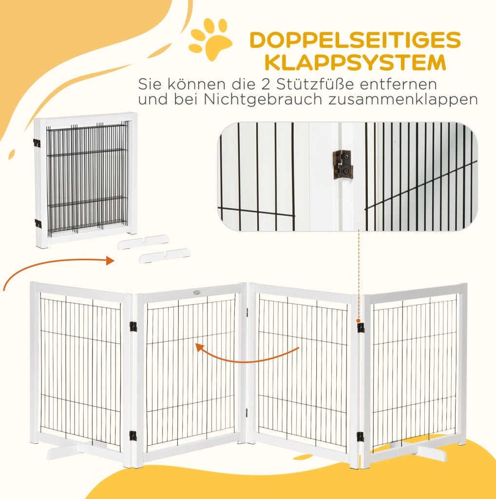 Cancelletto di sicurezza per cani 305 x 35,5 x 82 cm in legno bianco e acciaio