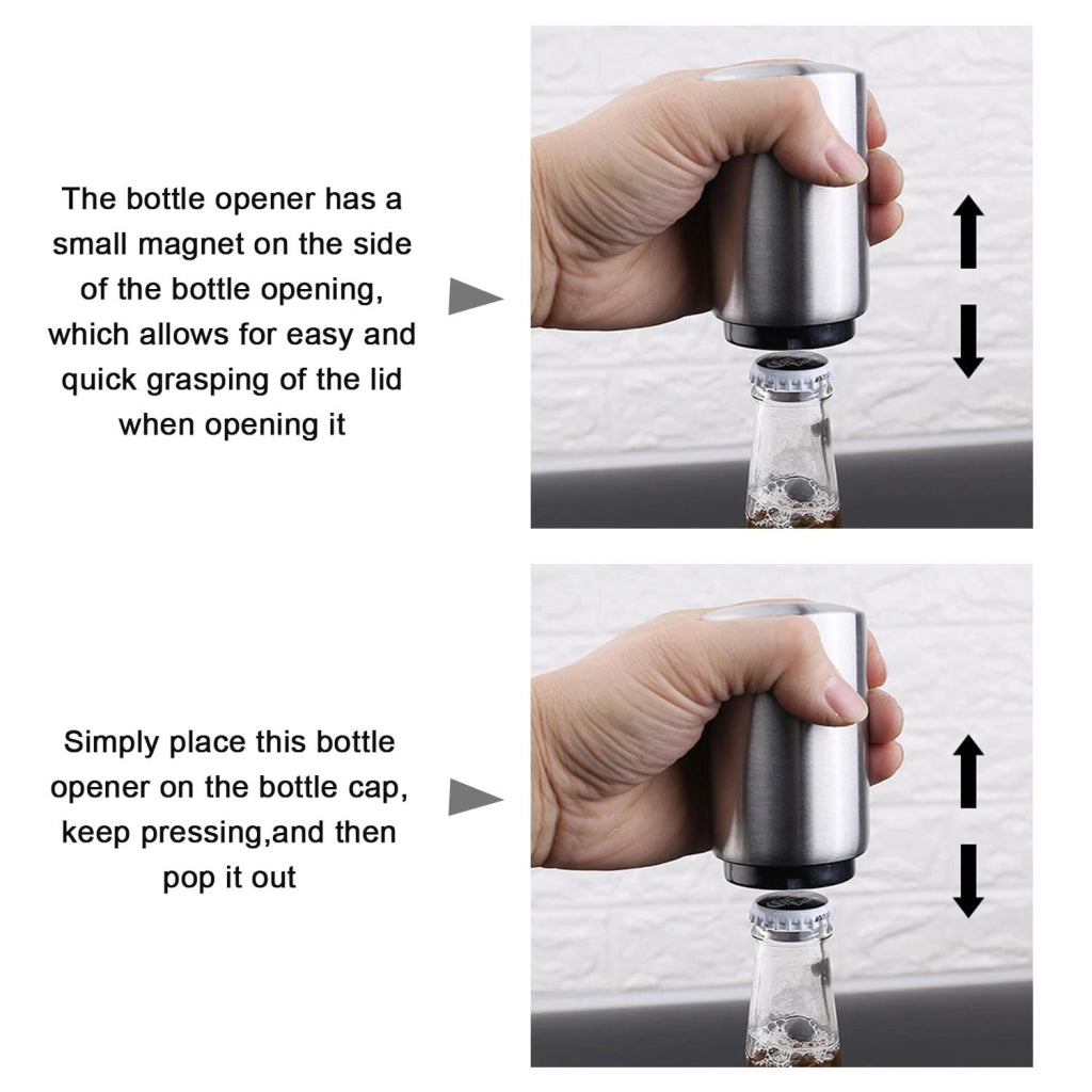 Aprire bottiglie magnetico automatico in acciaio inossidabile, apriscatole a pressione per vino, birra e bibite, per mani deboli, utensile da cucina, accessorio da bar, regalo per uomo