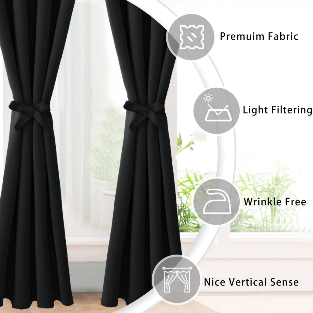 Tende oscuranti con passanti, colore nero, 2 pezzi, 245 x 140 cm