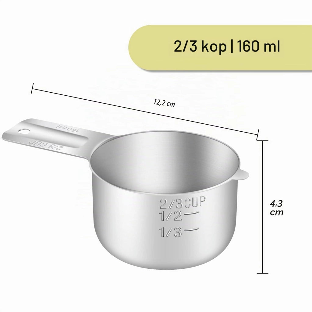 Misurino da 2/3 di tazza (160 ml), in acciaio inossidabile, con misurazioni metriche e statunitensi
