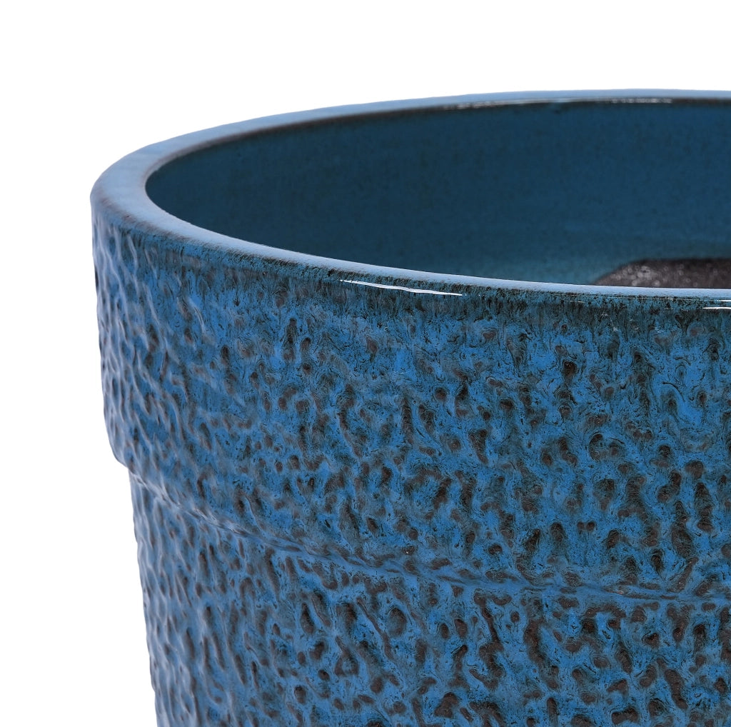 Vaso per piante in ceramica 49x49x45;5 cm con foro di drenaggio; blu anticato