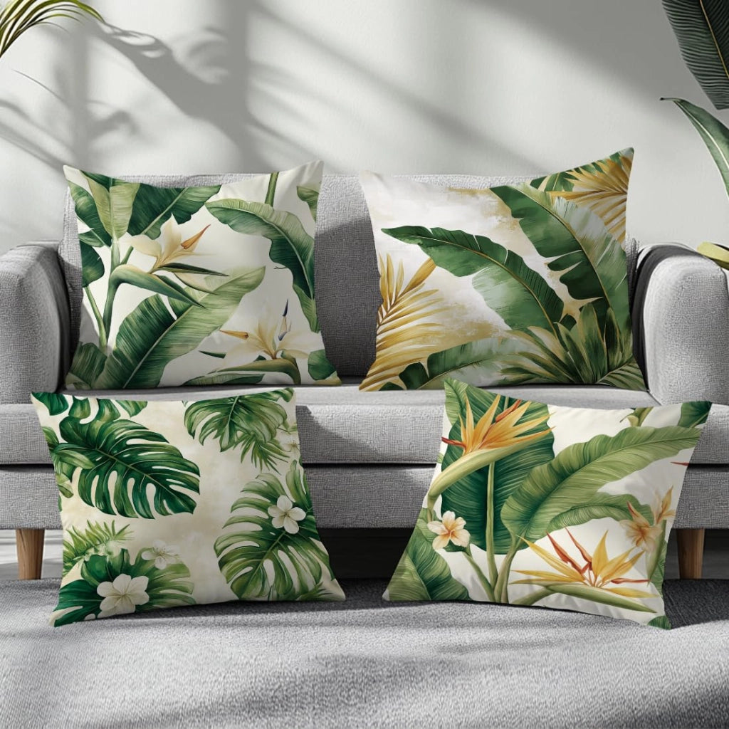 Coperte per cuscini con motivo a foglie, 45x45 cm, confezione da 4, in poliestere