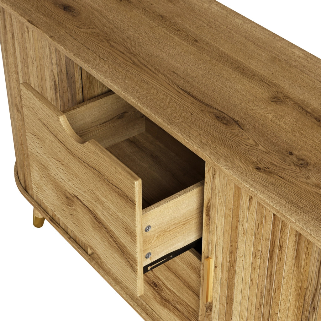 Credenza naturale con ante scorrevoli, cassetti e ripiani
